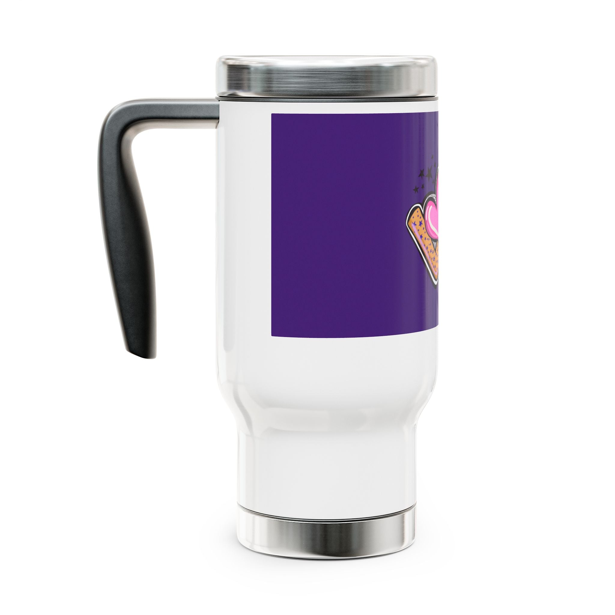 "Purple Love" Stainless Steel Travel Mug with Handle, 14oz