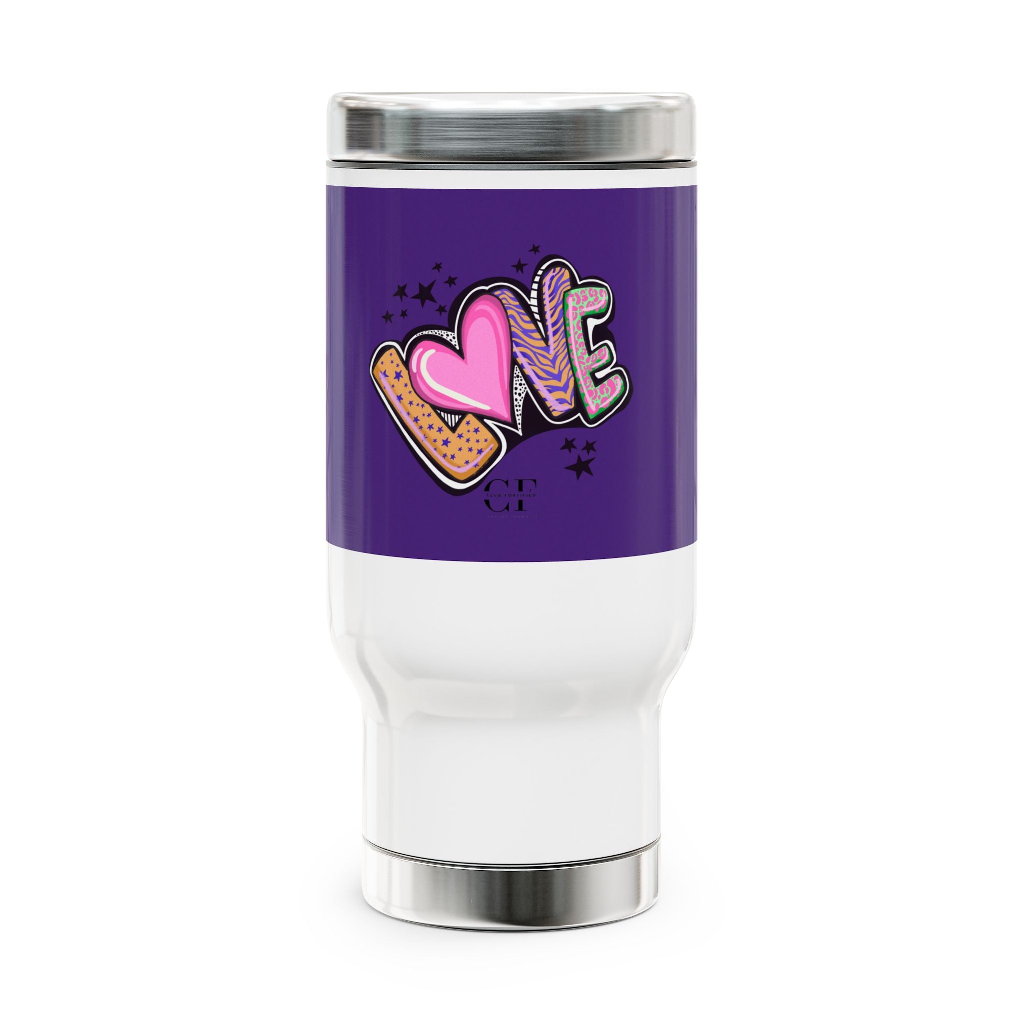 "Purple Love" Stainless Steel Travel Mug with Handle, 14oz