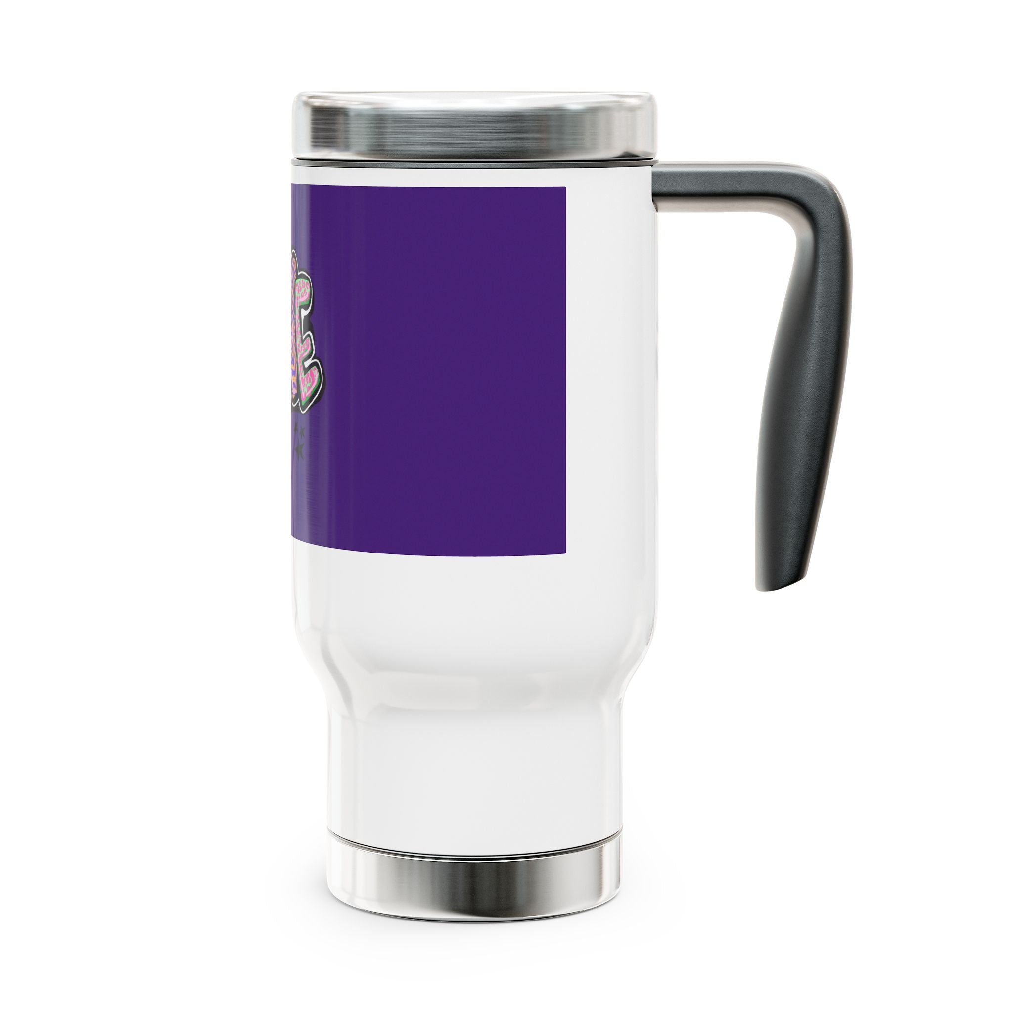 "Purple Love" Stainless Steel Travel Mug with Handle, 14oz